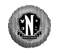 Party Factory Wednesday Ballon en aluminium rond Ø 45 cm, noir et blanc, Unitas Est Invicta, décoration de fête, ballon à l'hélium, anniversaire, fête à thème
