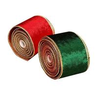 Party Favors 5 Yards Gold Trim Christmas Decorative Wrapping Ribbons 2.5in Wide For Wreath Bow | Christmass Ribbon For Crafts,Velvet Satin Christmas Wired Ribbon 2 Rolls