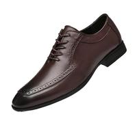 Party Formal Shoes for Men Waterproof Leather Lace-up Plain Toe Non Slip Rubber Sole Anti-Slip Office(Brown,44.5 EU)