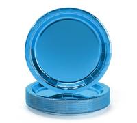 PARTY GO 50Pcs 9" 23cm Bleu Or Set D'Assiettes De Fête Pour Le Dîner & Dessert Garçons Filles Enfants Anniversaire Assiettes En Carton