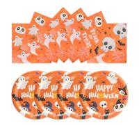 PARTY GO Assiettes et serviettes Halloween 50 pièces, assiettes en papier 23 cm et serviettes en papier, vaisselle de fête avec citrouille, monstre,crâne et fantôme pour décorations d'Halloween