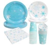 PARTY GO Ensemble de vaisselle d'hiver 96 pièces avec assiettes en carton, gobelets, serviettes pour fête d'anniversaire sur le thème du pays des merveilles de Noël