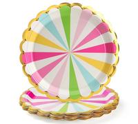 PARTY GO Lot de 16 assiettes jetables en carton de 17,8 cm pour dîner et dessert, pour remise de diplôme, vacances, mariage, anniversaire, fête, fête prénatale, décorations multicolores