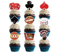 Party Go Lot de 36 décorations pour cupcakes de casino - Joueur de jetons de poker - Cartes à jouer - Cure-dents Vegas Casino Night Poker - Décoration de gâteau d'anniversaire