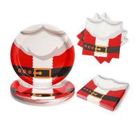 PARTY GO Lot de 50 assiettes et serviettes de Noël rouges - Décoration de table avec motif de costume de Père Noël - Pour 25 invités - Décoration d'anniversaire pour enfants