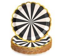 PARTY GO Lot de 50 assiettes jetables en carton de 22,4 cm pour dîner et dessert - Pour remise de diplôme, vacances, mariage, anniversaire, fête prénatale, décoration de douche - Noir