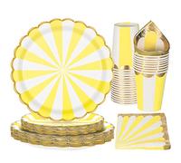 PARTY GO Service de table de fête 96 pièces sur le thème du cirque avec rayures jaunes et blanches, accessoires pour anniversaire (24 ans)