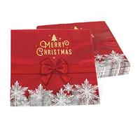 PARTY GO Serviette Papier Noel 40 Pièces 33 X 33 cm Motif Flocons De Neige Rouges, Serviette de Table Papier Noël, Hiver, Vacances, Bonhomme de Neige