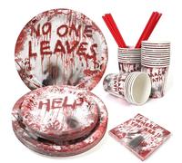 PARTY GO Set de vaisselle pour Halloween, décoration, extérieur, 24 tasses d'Halloween, assiettes d'Halloween, gobelets en carton, convient pour 24 personnes