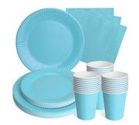 PARTY GO Vaisselle de fête bleue Ensemble de décoration d'anniversaire pour fête d'enfant Comprend 24 assiettes en carton de 24 cm 24 assiettes en carton de 17,8 cm 24 gobelets en carton 24