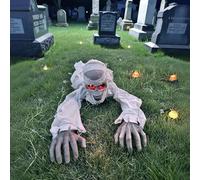 PARTY GO Zombie Rampant Blanc pour Halloween avec Bandages Décoration effrayante avec des yeux Rouges lumineux, des mouvements rampants et des effets sonores effrayants