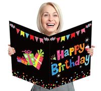 party greeting Carte d'anniversaire géante - Livre d'or géant - Noir - Décorations de fête d'anniversaire - Cadeaux pour garçons et filles - Taille L - 35,6 x 53,3 cm