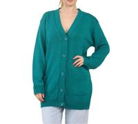 Party HuB Cardigan uni à manches longues en tricot pour femme avec col en V et 5 boutons - Cardigan ample surdimensionné en tricot doux, Vert jade, 48-50