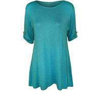 Party HuB T-shirt long évasé à manches courtes et col rond pour femme Grandes tailles 42-56, turquoise, 48