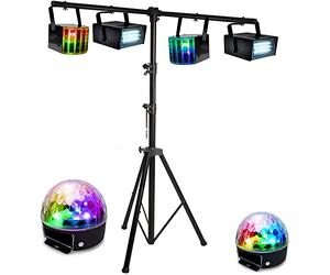 PARTY LIGHT - Pack light DJ 6 jeux de lumière compacts et puissants + 1 Portique DJ robuste - PA DJ SONO MIX LED idéal soirée anniversaire mariage - Bar led club disco