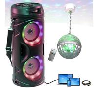 Party Light & Sound - Pack Enceinte Enfant Lumineuse LEDs Batterie Bluetooth USB SD FM Teen-Vibe - Boule Disco LEDs RGB Astro-BALL8 - Soirée Boum
