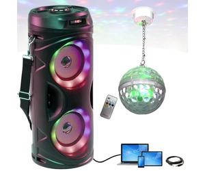 Party Light & Sound - Pack Enceinte Enfant Lumineuse LEDs Batterie Bluetooth USB SD FM Teen-Vibe - Boule Disco LEDs RGB Astro-BALL8 - Soirée Boum