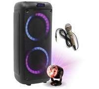 Party Light & Sound - Pack Enceinte Karaoké Bluetooth Portable 250W BoomTone DJ BOOMASTER300 Tuner - Micro Boule Disco RGB Effet Astro Kidz-Disco