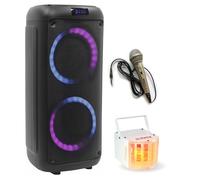 Party Light & Sound - Pack Enceinte Karaoké Bluetooth USB Portable 250W BoomTone DJ BOOMASTER300 Tuner - Micro Filaire - Jeu Lumière Derby Party-DERBY6