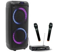 Party Light & Sound - Pack Enceinte Karaoké sur Batterie Bluetooth USB 250W BoomTone DJ BOOMASTER300 Tuner FM - 2 Micros sans Fils UHF - Chant Fête Soirée