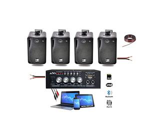 Party Light & Sound - Pack HiFi Ampli Party PLS1250USB-RC Tuner USB Bluetooth - Télécommande - 4 Enceintes E Audio 80W - Restaurant - Commerce - Institut