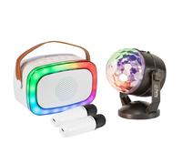 Party Light & Sound - Pack Karaoké Enceinte Enfant Bluetooth USB Party KARAKID20 2 Micros sans Fil - Boule Disco RGB LED Effet Astro Fête Anniversaire Boom