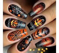 Party Nails Art Square Press Ons avec motifs toile d'araignée d'Halloween ABS pour femmes occasions spéciales