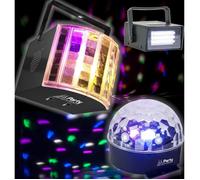 Party Light & Sound – Pack de 3 effets lumineux LED PARTY-3PACK – Stroboscope, Astro, Derby