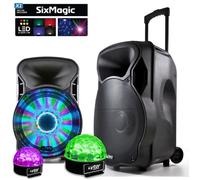 PARTY SOUND Enceinte portable 15"" 800W - Bluetooth USB SD FM, LED RVB, batterie, 2 jeux lumières