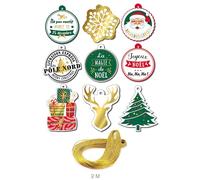 PARTY TIME - DI2890 Étiquettes Cadeau et Ficelle Dorée x10 - Accessoires pour Fêtes et Événements - Format Pratique 13 x 13 x 2 cm - Couleurs Rouge, Vert, Or