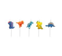 PARTY TIME - EA10139 Bougies Dinosaure en Paraffine - Conçues pour Décorer Gâteaux d'anniversaire - Format Pratique 0.7 x 2.7 x 2 cm - Lot de 5 - Couleur Multicolore