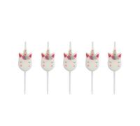 PARTY TIME - EA10142 Lot de 5 Bougies Licorne en Paraffine - Décoration pour Gâteaux d'anniversaire - Format Pratique 1x2.7x2 cm - Ambiance Festive - Couleurs Vives