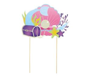 PARTY TIME, EA10149, Décoration de Gâteau Sirène x2, : Accessoires pour Anniversaire et Événements, Format Pratique 20x28 cm, Fun pour Tous, Papier, Drugstore Gift