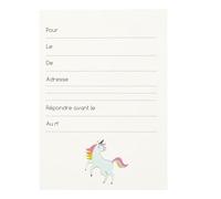 PARTY TIME - EA10213 Lot de 6 Cartes d'Invitation Licorne avec Enveloppes - Conçues pour Remerciements Félicitations Vœux Anniversaires - Dimensions 10 x 14 cm - Blanc