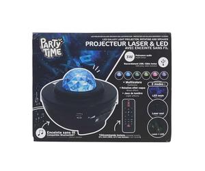 PARTY TIME - LA10440 Projecteur LED Galaxie Rotatif et Enceinte - Projections Intérieures - Ambiance Immersive - Format Compact - Dimensions 13 x 16,2 x 16,2 cm