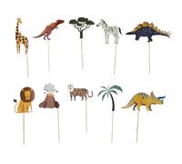 PARTY TIME Lot de 10 Photobooth Savane et Dinosaure Baby Shower Multicolore