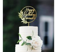Party to Be Cake Topper Anniversaire Personnalisé avec Prénom Deco Gateau Anniversaire Happy Birthday en Acrylique ou Bois (Style 03)