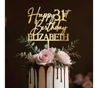 Party to Be Cake Topper Anniversaire Personnalisé avec Prénom et Âge Decoration Gateau Anniversaire Happy Birthday en Acrylique ou Bois (Style A)
