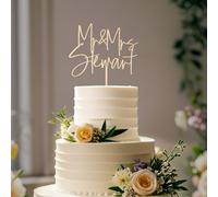 Party to Be Cake Topper Mariage Personnalisé en Bois avec Effet Métallique Mr&Mrs avec Prénom Deco Gateau Mariage (Fleur 02)
