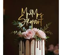 Party to Be Cake Topper Mariage Personnalisé Mr&Mrs avec Prénom Deco Gateau Mariage en Acrylique (Fleur 01)