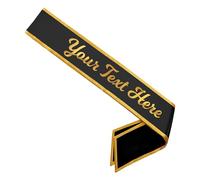 Party to Be Echarpe Personnalisée Miss & Mister Décoration pour Mariage Anniversaire EVJF Baby Shower en Satin Double-Layered (Noir avec Bordure Dorée)