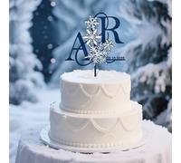 Party to Be Hiver Initials Cake Topper Mariage Personnalisé en Bois Décoration Gâteau Mariage avec Flocon de Neige(Snowflake)