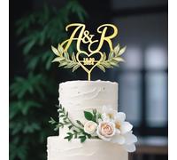 Party to Be Initiales Cake Topper Mariage Personnalisé en Forme de Cœur Feuilles Vertes Décoration Gâteau de Mariage en Acrylique ou Bois