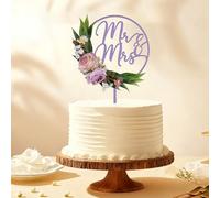 Party to Be Mr&Mrs Cake Topper Mariage avec 3D Fleurs Artificielles Deco Gateau Mariage en Bois（Roses Violette s）
