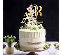 Party to Be Printemps Initials Cake Topper Mariage Personnalisé avec Fleurs Décoration Gâteau Mariage en Acrylique(Spring Flowers)