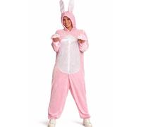 Partychimp Costume de lapin de Pâques pour adultes Costume d'animal Onesie Pyjama avec capuche Costume de lapin de Pâques - Rose - taille XL