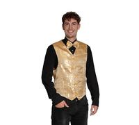 Partychimp Gilet de carnaval avec nœud papillon pour homme, gilet à paillettes et glitter, or, argent, rose, vert, rouge ou turquoise, taille S à 3XL (Or, XL)