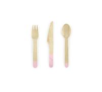 PartyDeco 18 Couverts Roses Pastel en Bois