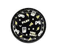 PartyDeco - 6 ASSIETTES CARTON MANETTE JEU VIDÉO 23CM NOIR