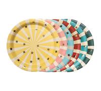 Lot de 6 petites assiettes de fête bleues - Thème cirque - Assiettes à gâteau en feuille d'or - Vaisselle jetable pour célébrations